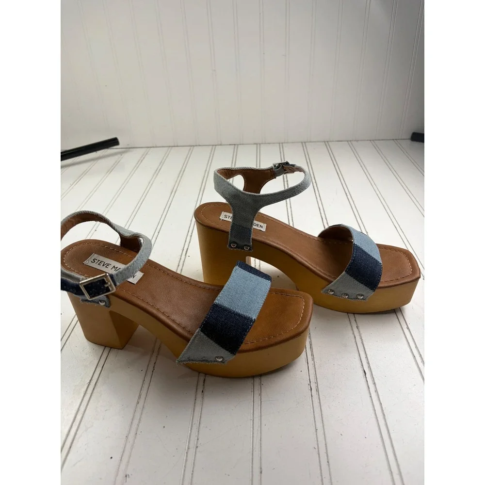 Steve Madden Vintage Y2K Halea Patchwork Denim Platform Sandals Women's Size 7.5